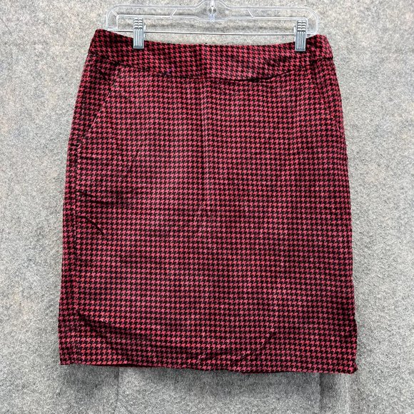 Ll Bean Skirt Women 6 Ladies Red Black Check Favorite Casual Houndstooth Pencil - Picture 1 of 10